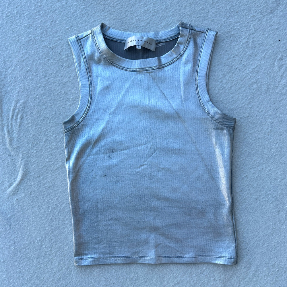 Endless Rose Ribbed Tank Top Women's Size Small Silver Crewneck Sleeveless